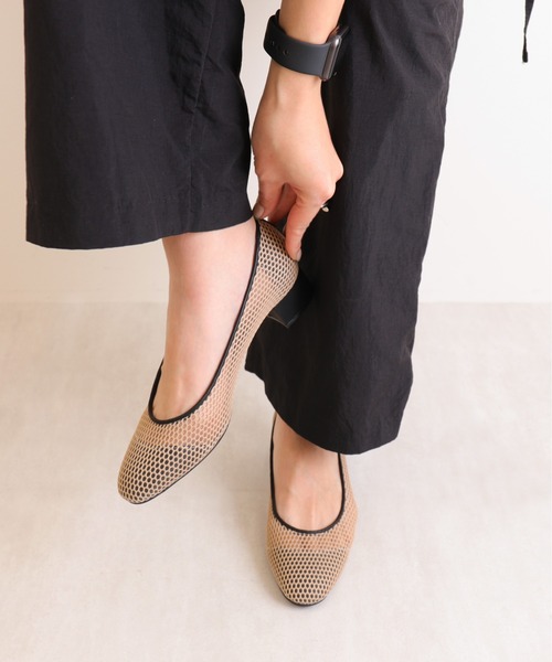 パンプス ラウンドトゥ メッシュパンプスの画像