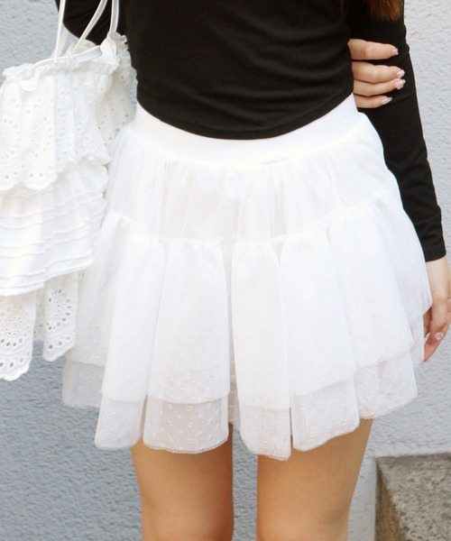 ALLuRing ChaRm スカート 夏 Frilled Lace Dot Mini Skirt / フリル