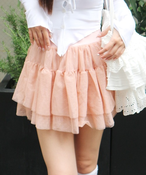 ALLuRing ChaRm スカート 夏 Frilled Lace Dot Mini Skirt / フリル