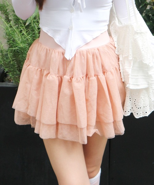 ALLuRing ChaRm スカート 夏 Frilled Lace Dot Mini Skirt / フリル