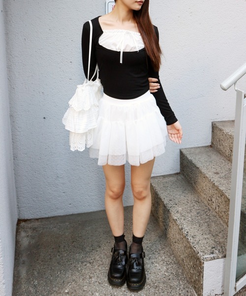 ALLuRing ChaRm スカート 夏 Frilled Lace Dot Mini Skirt / フリル