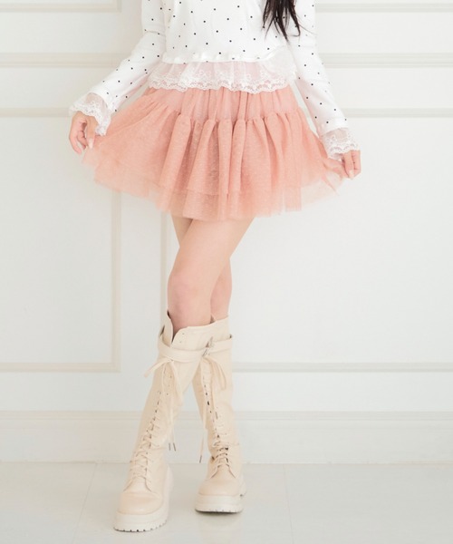 JilLA スカート 夏 Frilled Lace Dot Mini Skirt / フリルレースドット