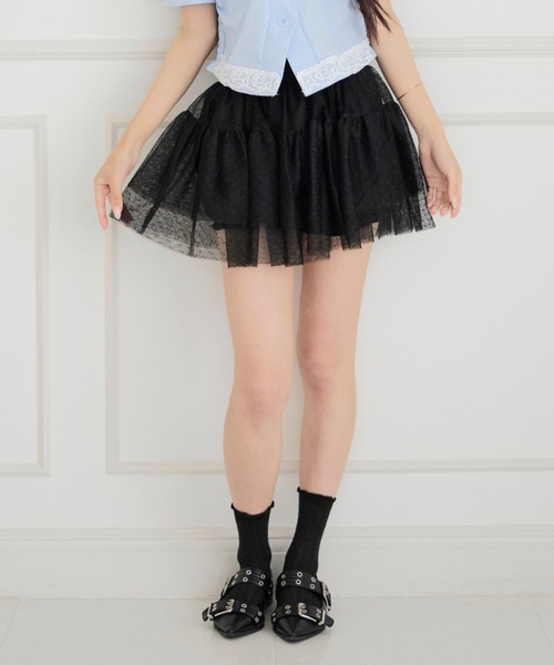 ALLuRing ChaRm スカート 夏 Frilled Lace Dot Mini Skirt / フリル