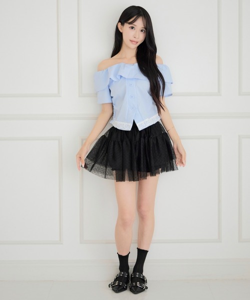ALLuRing ChaRm スカート 夏 Frilled Lace Dot Mini Skirt / フリル