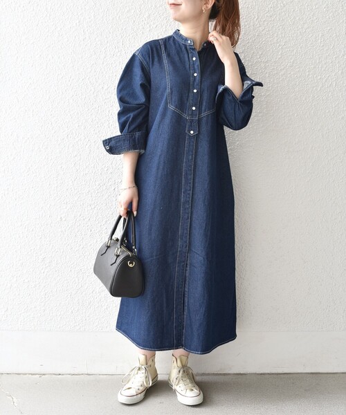 「SHIPS any」 長袖ワンピース ONE SIZE ネイビー レディース