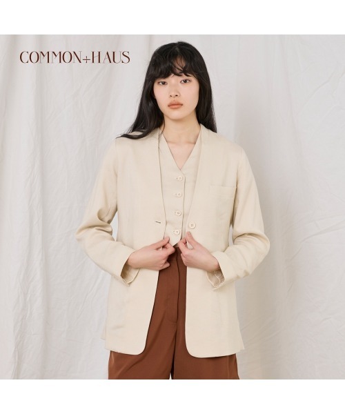 COMMON＋HAUS（コモンハウス） ジャケット ノーカラージャケット 麻混