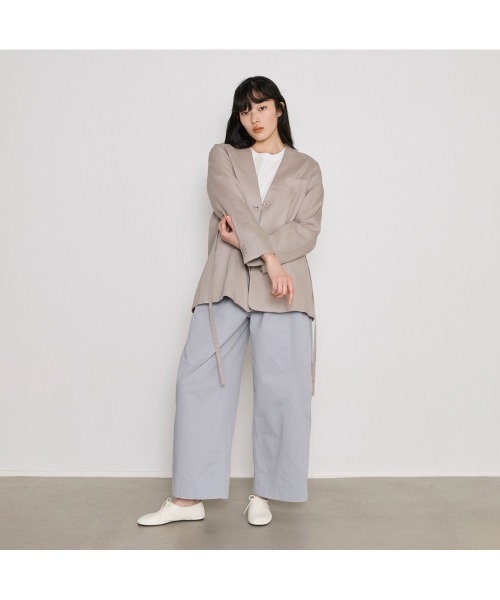 リネン混 ノーカラージャケット ライトグレー COMMON＋HAUS（コモンハウス） ジャケット ノーカラージャケット 麻混