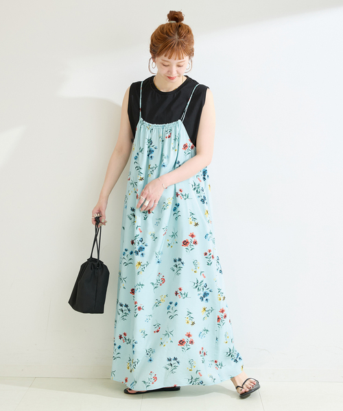 定価4万3000円☆ボタニカル柄 ノースリーブ チュニック ワンピース B.C STOCK（ベーセーストック） ワンピース 手洗い可 / ボタニカル柄