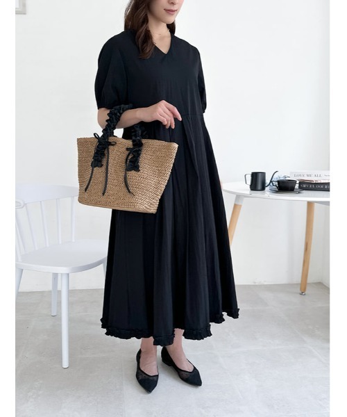 【専用♡訳あり格安】SEA NEW YORK パフスリーブ ロングワンピース黒M fifth（フィフス） ワンピース 半袖 パフスリーブロングワンピース