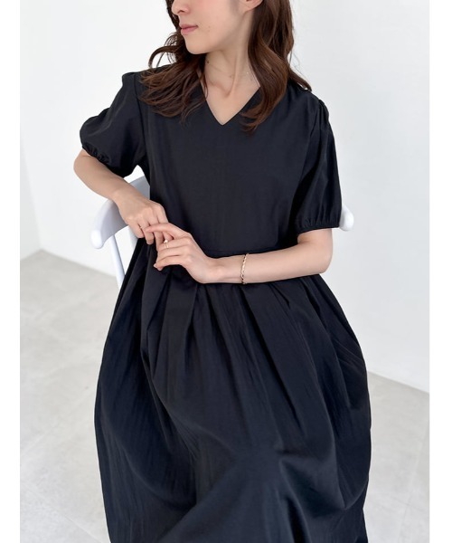 THE PAUSE パフスリーブ ロングワンピース ブラック fifth（フィフス） ワンピース 半袖 パフスリーブロングワンピース