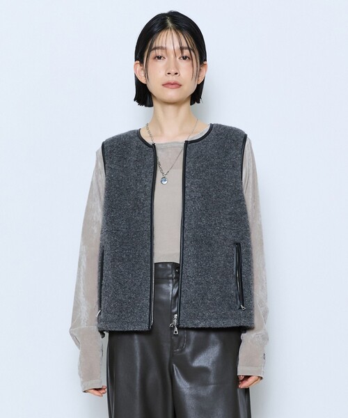 【レア】WOOLRICH ウール ボアベスト チャコールグレー feerique（フィーリック） コート アウター ウールボアベスト
