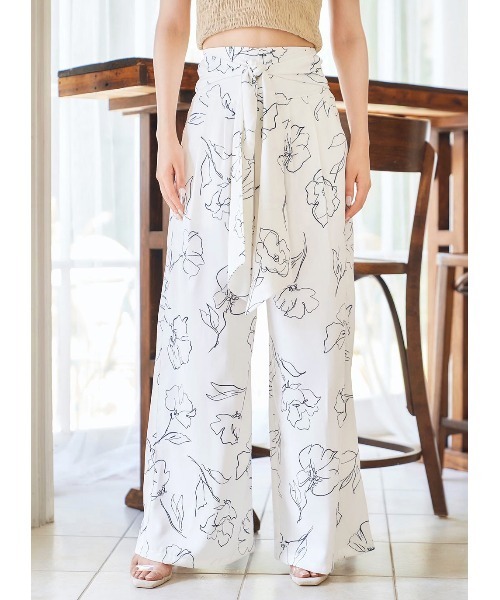 ウエスト パンツ 通販 Paypayモール ラインフラワーワイドパンツ Zozotown Paypayモール店 っぽいアン