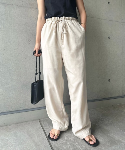 andme（アンドミー） パンツ レーヨンリネンドロストイージーワイド