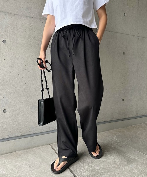 andme（アンドミー） パンツ レーヨンリネンドロストイージーワイド