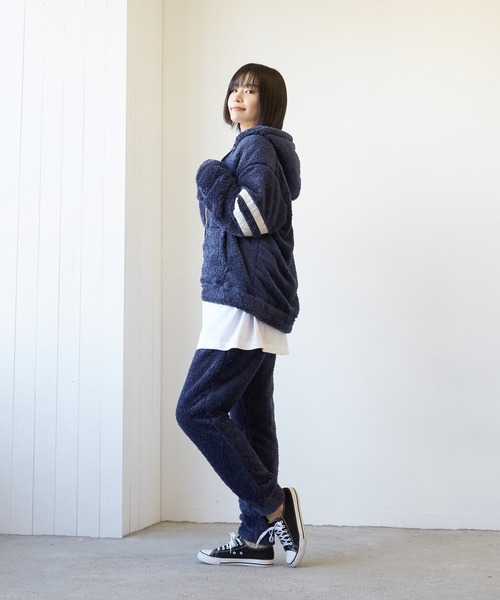 B-フォロー割■シャギー ボア セットアップ 紺/L２点パーカー＆ ジョガーP B-フォロー割□シャギー ボア セットアップ 紺/L2点パーカー