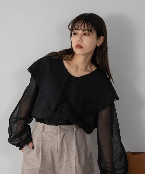 amiur エミレ　ブラウス Amiur（エミレ） シャツ ブラウス big collar shirring blouse