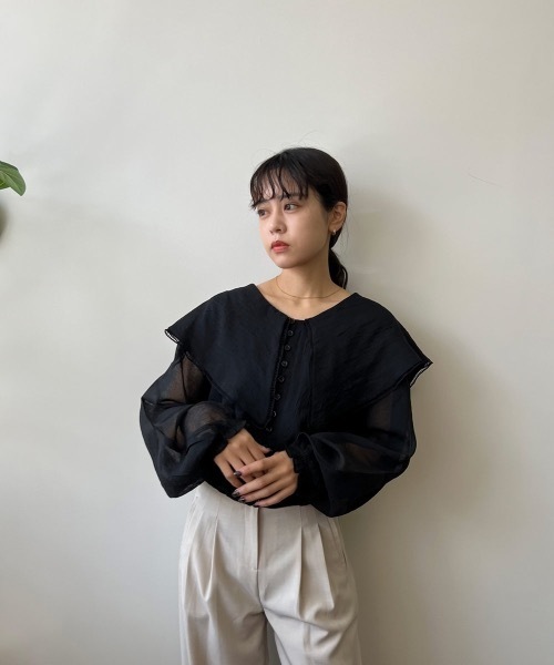 amiur エミレ　ブラウス Amiur（エミレ） シャツ ブラウス big collar shirring blouse
