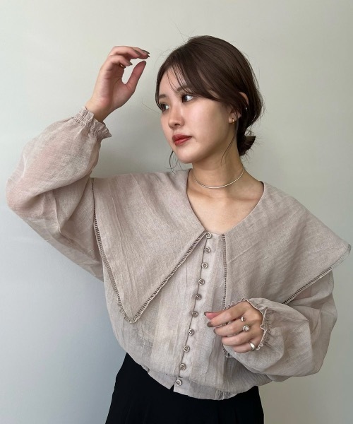 amiur エミレ　ブラウス Amiur（エミレ） シャツ ブラウス big collar shirring blouse