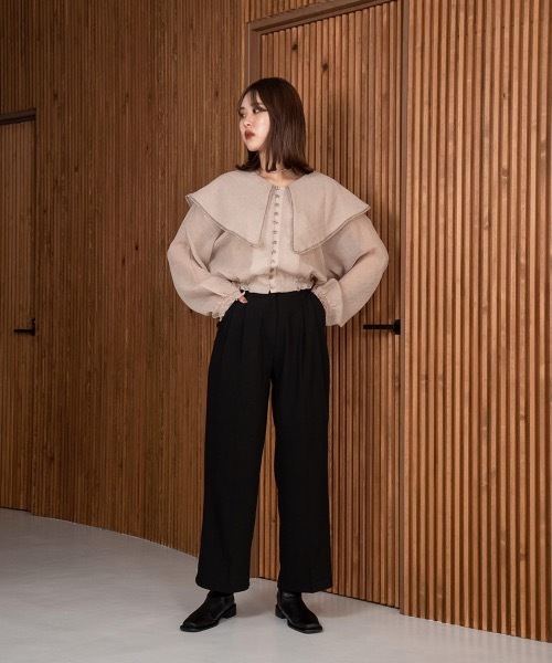 amiur エミレ　ブラウス Amiur（エミレ） シャツ ブラウス big collar shirring blouse