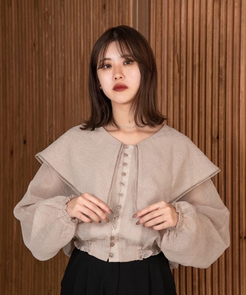 amiur エミレ　ブラウス Amiur（エミレ） シャツ ブラウス big collar shirring blouse