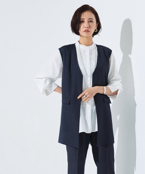 (夏セール対象) ジレ ベスト リネンライク スリット トレンド セットアップ可 レディース RASW あすつく RASW ベスト ジレ 「RASW」 リネンライクバックスリットジレ