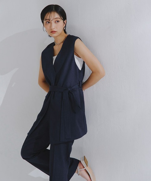 (夏セール対象) ジレ ベスト リネンライク スリット トレンド セットアップ可 レディース RASW あすつく RASW ベスト ジレ 「RASW」 リネンライクバックスリットジレ