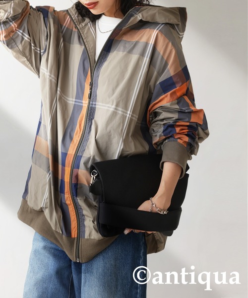 antiqua（アンティカ） ミリタリージャケット モッズコート チェック柄