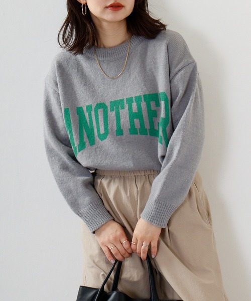 ニット セーター a.n.l  ロゴプリントニット レディース ニット セーター a.n.l ロゴプリントニット レディース