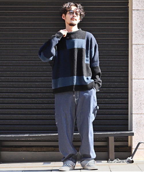 【大きいサイズ】配色ブロッキングニット≪手洗い可能≫ 大きいサイズ】メッシュニット≪手洗い可能≫ | la.f（Women