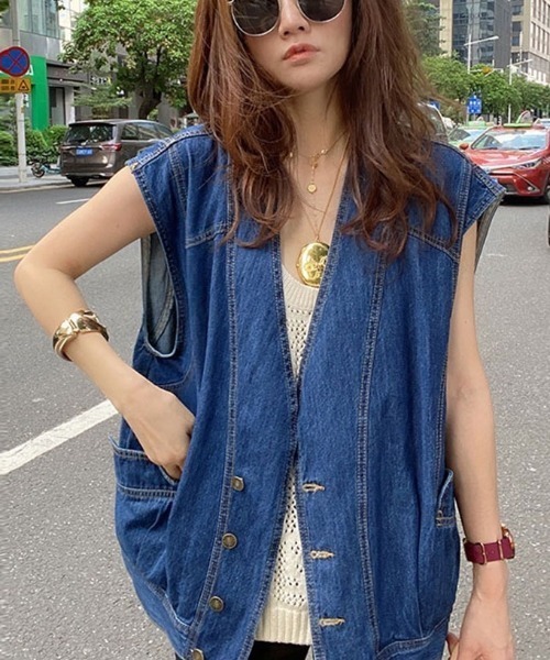 新品✨2025SS デニムジレ　ベスト N.s ベスト ジレ ビックポケットデニムベスト レディース : ZOZOTOWN
