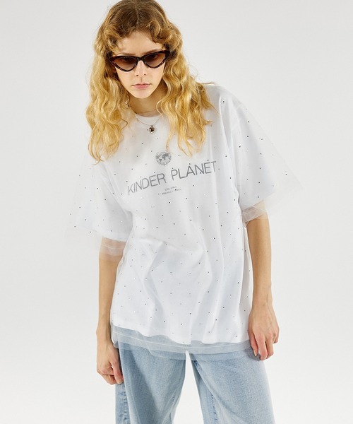 tシャツ Glitter Tulle Oversized T-shirt/キラキラチュールオーバーTシャツ「MAISON SPECIAL/メゾンスペシ