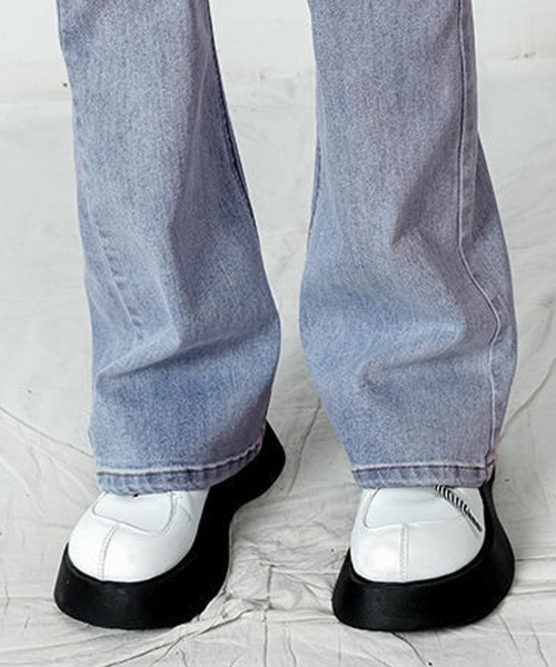 [韓国] デニム フレアパンツ ジーパン カットオフ パッチワーク ジーンズ 「FVLMEN」remake patch work stitch cut off fringe