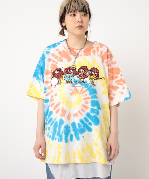 tシャツ M2255 モジャモジャバンドタイダイBIG Ｔ レディース M2255 モジャモジャバンドタイダイBIG T(M ブルー): トップス