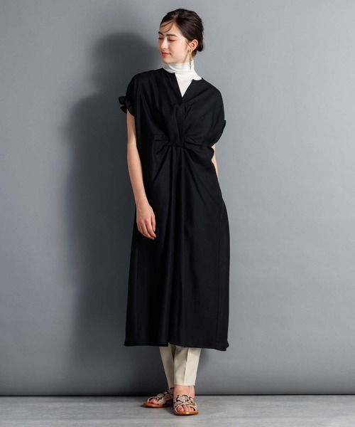 ワンピース shiro シャツワンピース ストライプ ノーカラー 前開き shi cogn xi