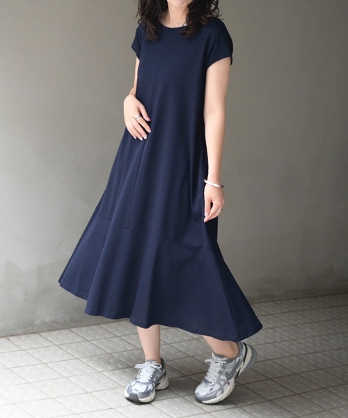 ＆HALF tシャツ 半袖 バックベルト切替Tワンピース レディース