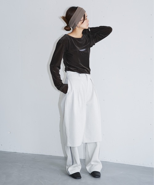 tシャツ シアーベロアレイヤードトップス レディース hwyl tシャツ 「2点セット」ベロアレイヤードトップス