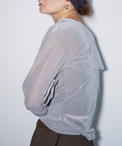 tシャツ 襟付きベロアトップス レディース Birthday room tシャツ プレート付襟付きトップス/tops with