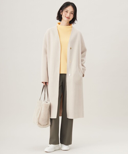 新品タグ✨TONAL ウールリバーノーカラーロングコート グリーン S size SHORT/TALLあり］SENTDALE WOOL セントデールウール ノー