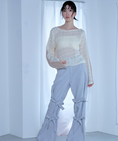 「Nora Lily」「elle」Bi-color Asymmetry Neck Kitting Top レディース Nora Lily 「Nora Lily」「elle」Bi-color Asymmetry Neck