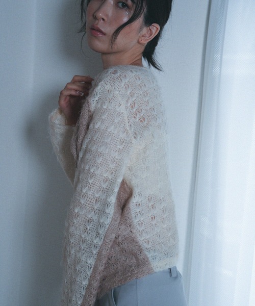 「Nora Lily」「elle」Bi-color Asymmetry Neck Kitting Top レディース Nora Lily 「Nora Lily」「elle」Bi-color Asymmetry Neck