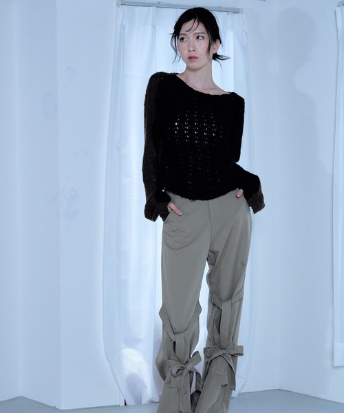「Nora Lily」「elle」Bi-color Asymmetry Neck Kitting Top レディース Nora Lily 「Nora Lily」「elle」Bi-color Asymmetry Neck
