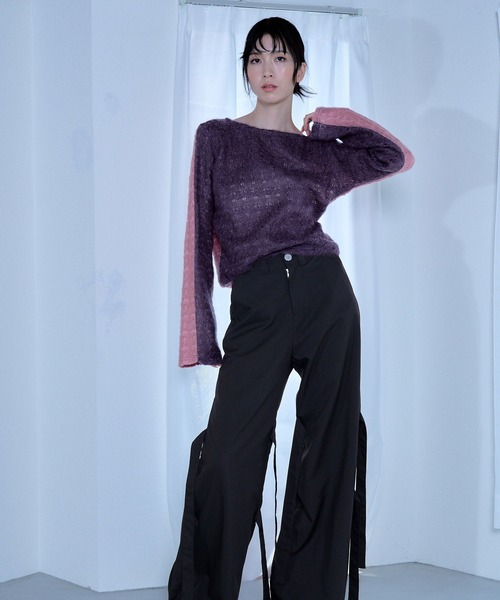 「Nora Lily」「elle」Bi-color Asymmetry Neck Kitting Top レディース Nora Lily 「Nora Lily」「elle」Bi-color Asymmetry Neck
