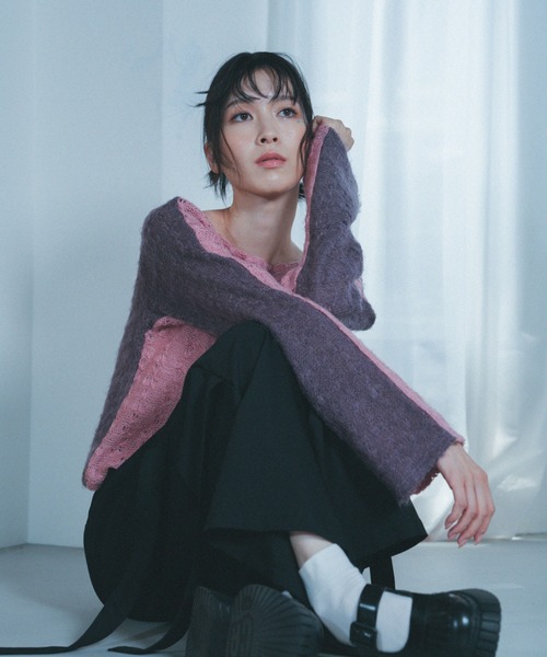 「Nora Lily」「elle」Bi-color Asymmetry Neck Kitting Top レディース Nora Lily 「Nora Lily」「elle」Bi-color Asymmetry Neck