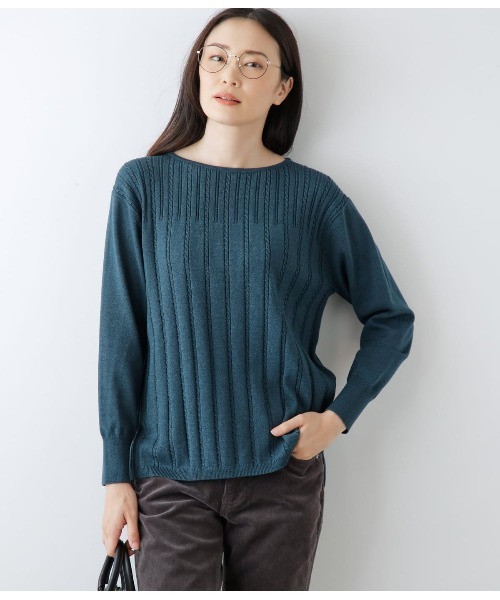 【新品】手洗可GALERIE VIE クルーネックニット ボーダー ¥37400 フリゼコットンボーダー クルーネックプルオーバー | GALERIE