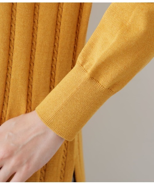 【イエロー】エンボス加工ウールライククルーネックニットプルオーバー <LADIES LINE> (LADIES) イエロー】エンボス加工ウールライククルーネックニットプルオーバー