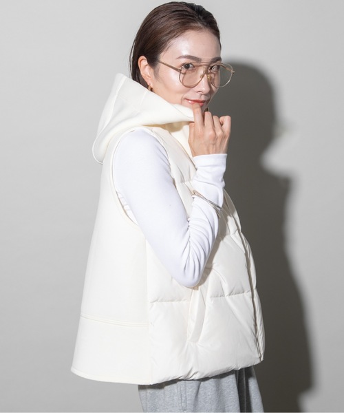 ベスト ジレ ボンディングキルト ショートフードベスト レディース
