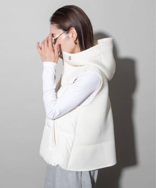 ベスト ジレ ボンディングキルト ショートフードベスト レディース