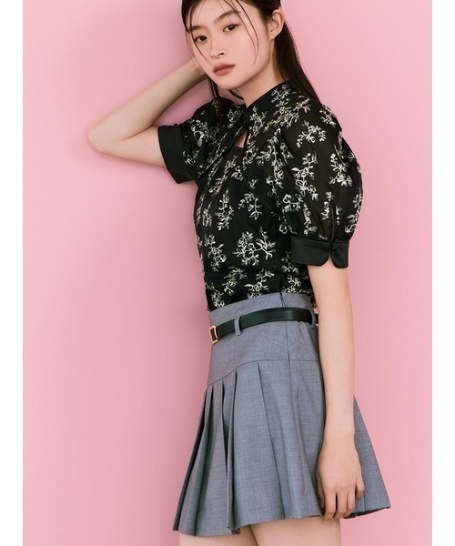 ブラウス シャツ フローラルエンブロイダリー ストライプシャツ レディース flower（フラワー）の「フローラルエンブロイダリーブラウス