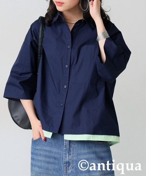 ブラウス シャツ レイヤード風ブラウス レディース antiqua ブラウス シャツ レイヤード風配色シャツ レディース