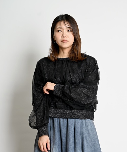 ニット セーター ラメニットチュール レイヤードプルオーバー レディース marai ニット セーター ラメニットチュール レイヤードプル